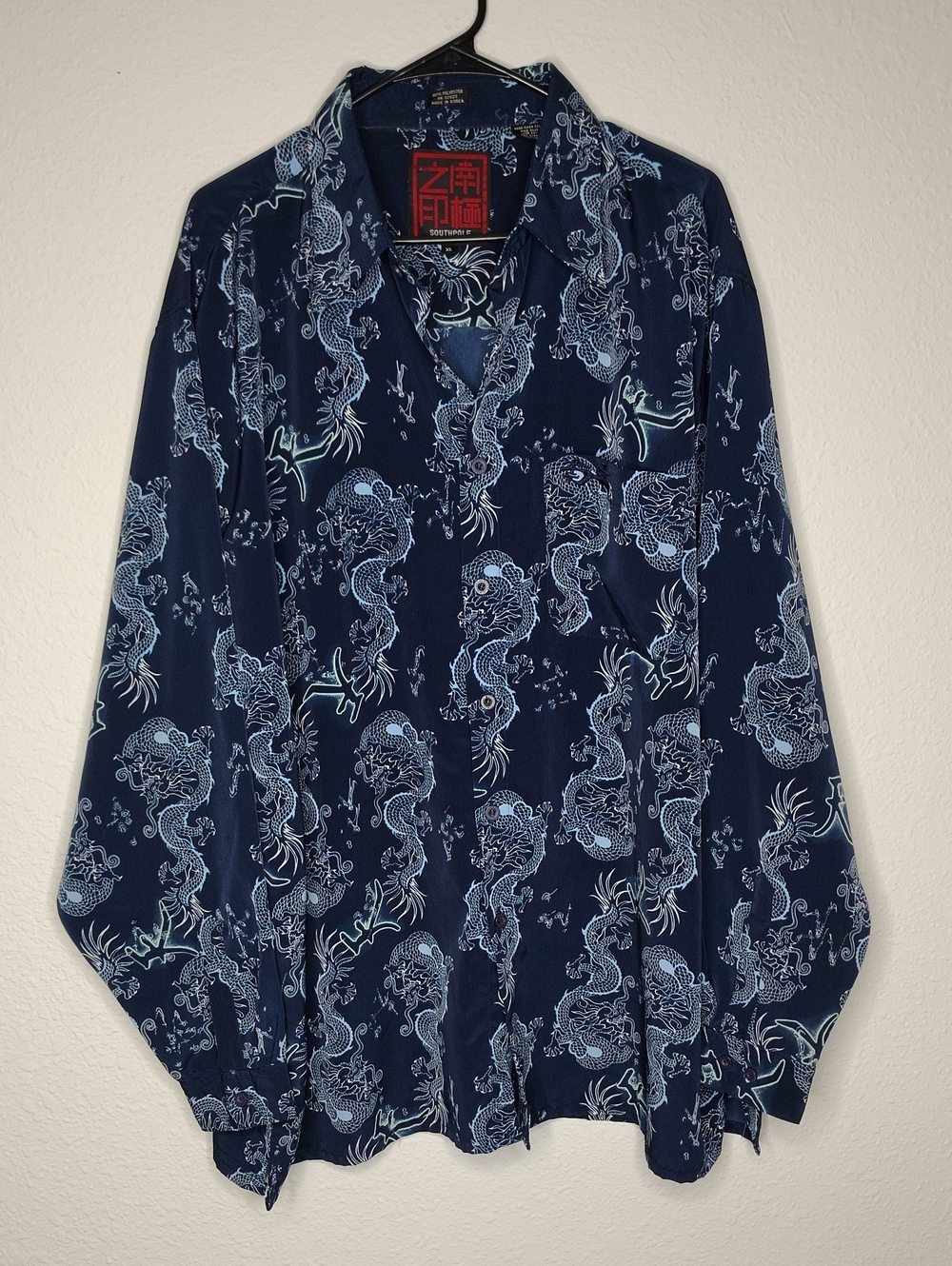 Vintage Southpole Chinese Dragon Button Up Long Sleeves Shirt Size XL Y2K Blue